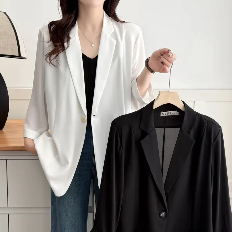 120-205斤大码女装外套胖mm夏季薄款西装七分袖防晒小西装开衫