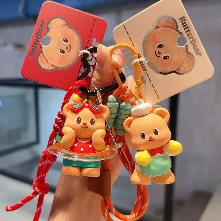 情侣可爱精致网红正版黄油小熊公仔钥匙扣女卡通闺蜜书包汽车挂件