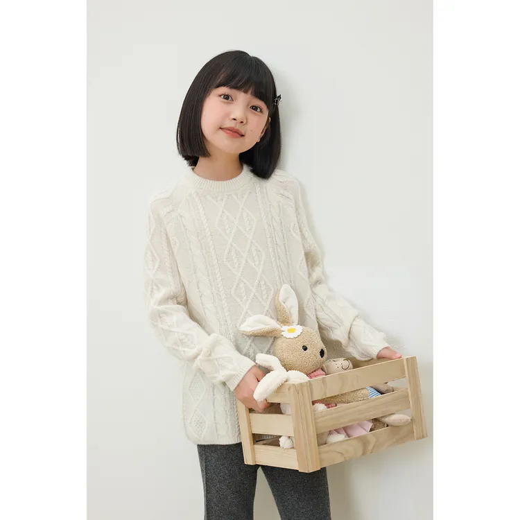 亲子男女童秋冬新款亲子百搭保暖圆领羊绒针织毛衣T25123