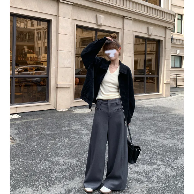 春装新款百搭韩版腰贴高腰西装裤女显瘦阔腿垂感拖地宽松休闲裤女
