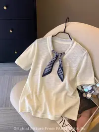 10220【L*P订单】毛针织衫常规韩版短袖夏季女气质毛衣薄款上衣拼色