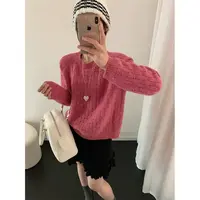 【丹姐家~多巴胺小方糖】纯浣熊！圆领时尚镂空编织针织衫