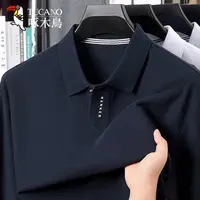 啄木鸟春秋新款翻领时尚百搭POLO衫中年男士长袖商务休闲上衣服
