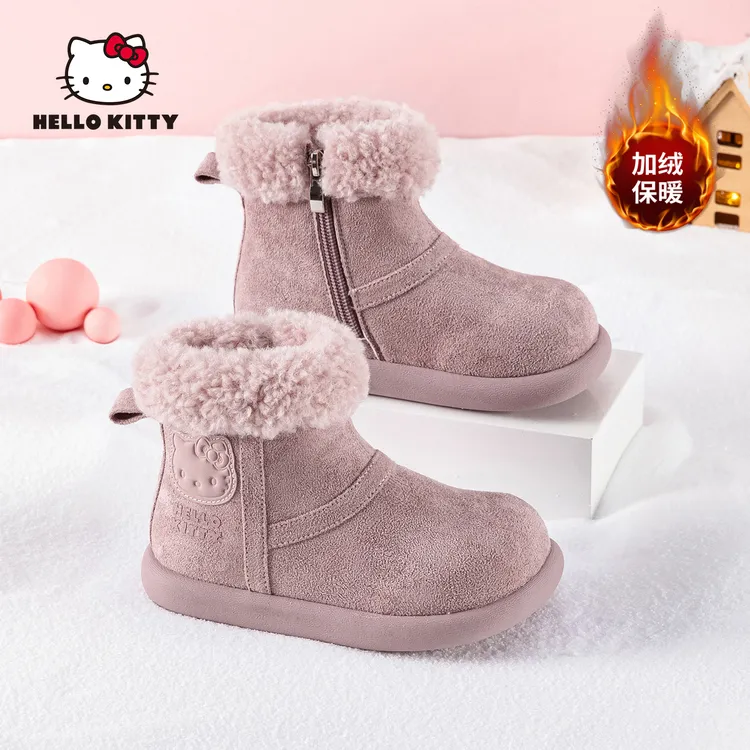 儿童雪地靴冬季侧拉链女女童防水保暖雪地靴短靴雪地靴棉靴防滑