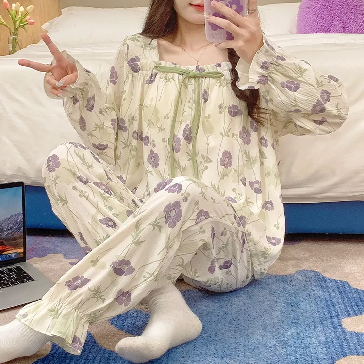 【8】云朵棉睡衣女款春秋薄款长袖新款休闲甜美可外穿家居服女套装