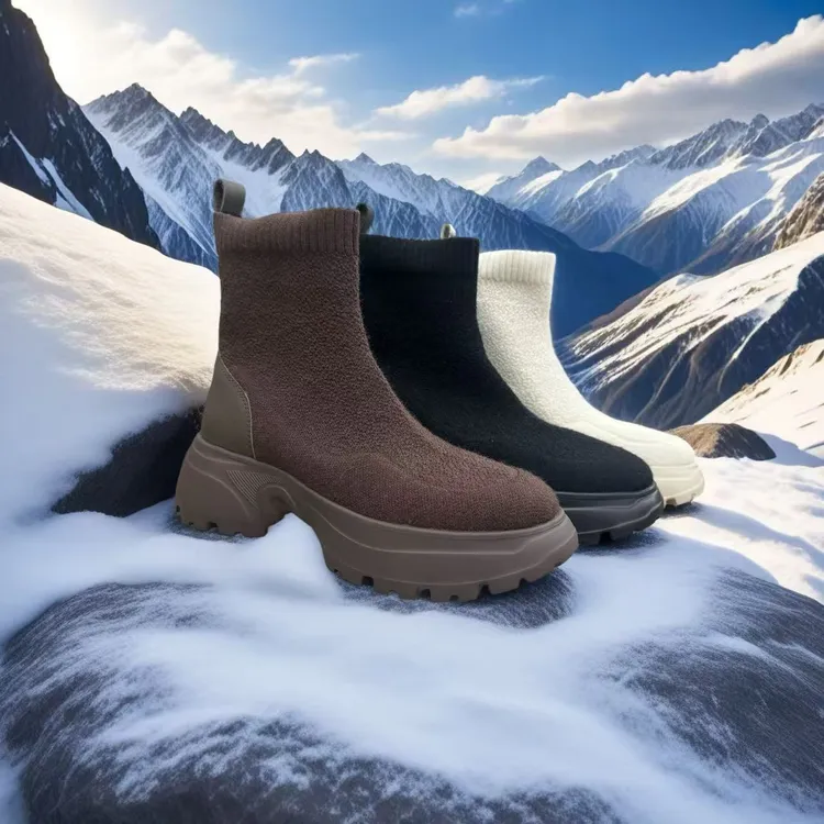 3D飞织工艺防水鞋面弹力厚底羊毛短靴2E46310