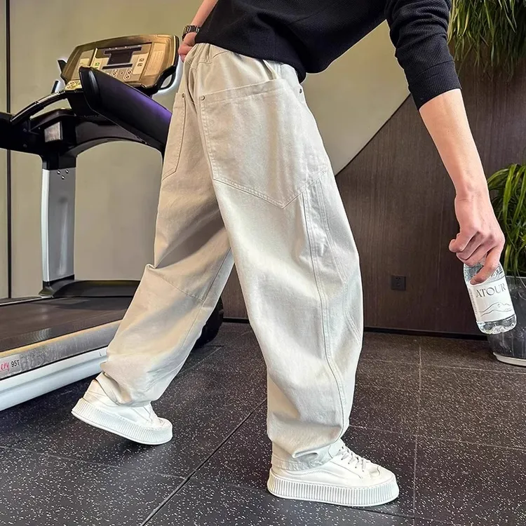 仓石一树弯刀牛仔裤男秋冬新款宽松阔腿裤潮牌加绒设计感休闲裤子