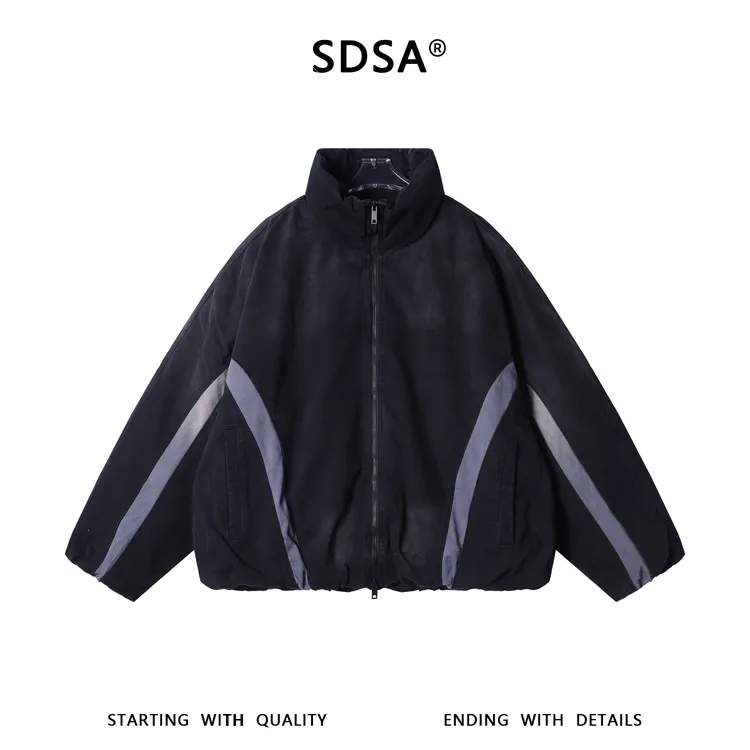 SDSA男士秋冬新款痞帅男装复古立领撞色牛仔羽绒服外套百搭时尚