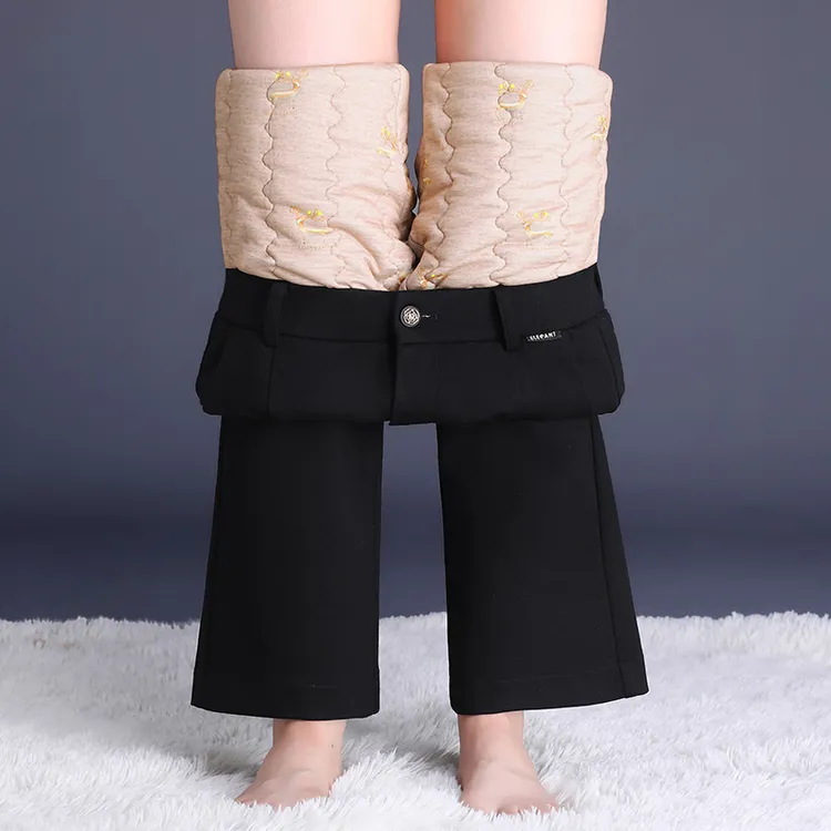 可拆卸蚕丝棉裤女冬季外穿抗寒保暖加厚加绒高腰修身显瘦微喇裤子