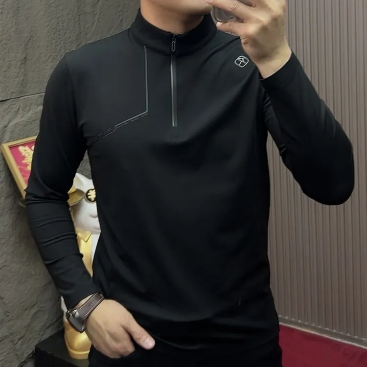 26016 秋冬立领拉链加绒长袖T恤男士户外休闲纯色简约百搭