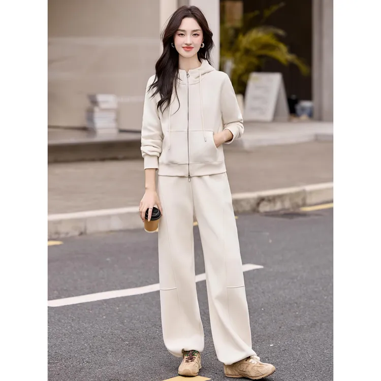 法芬图时尚运动卫衣套装女2025秋季新款休闲百搭减龄阔腿裤两件套