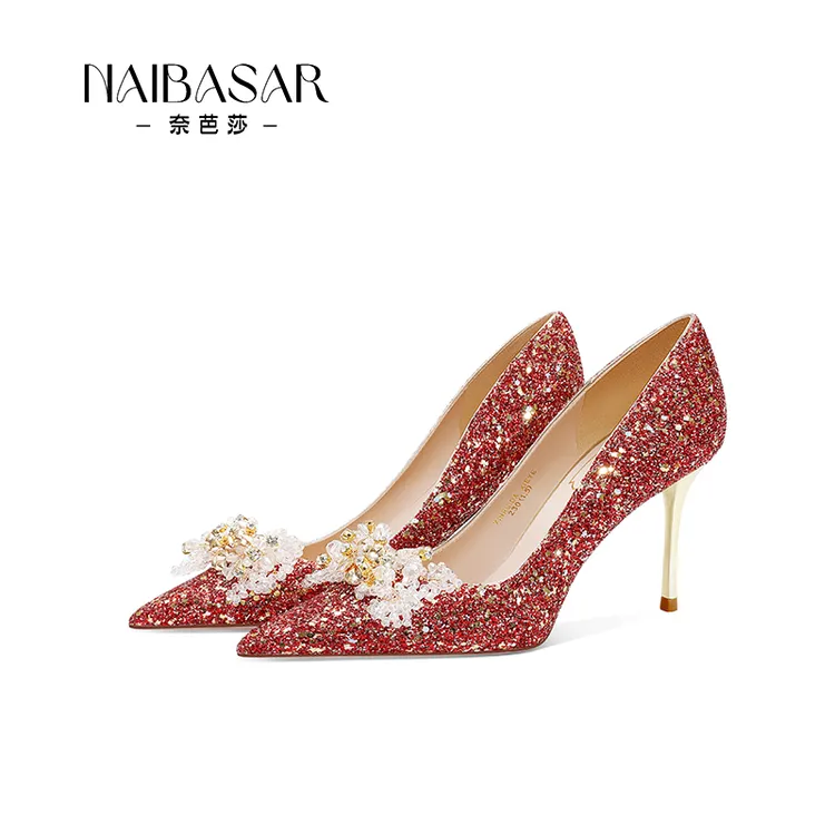 法式婚鞋女秀禾婚纱两穿2025年新款喜婆婆婚宴鞋不累脚红色高跟鞋