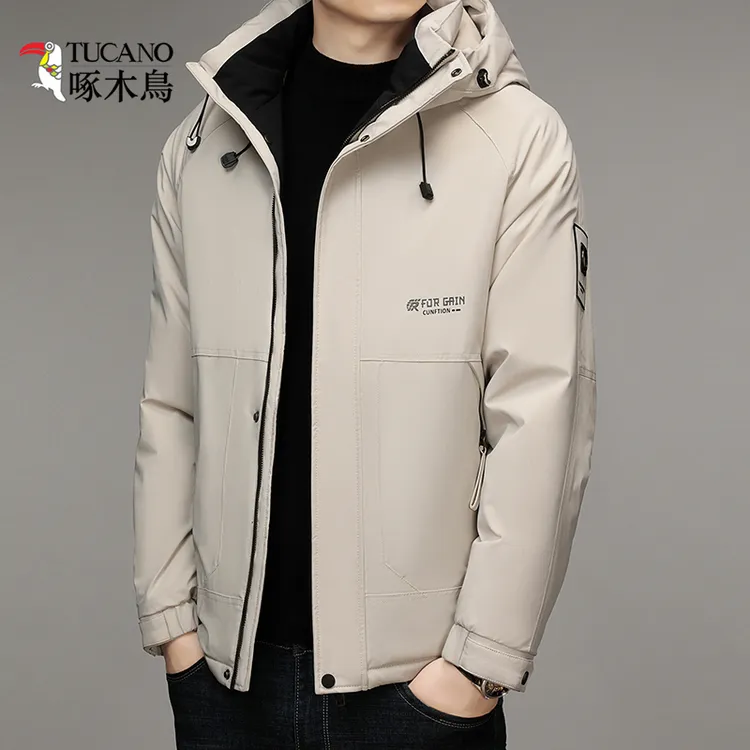 啄木鸟冬季户外羽绒服男中青年鸭绒休闲保暖男士连帽工装防寒外套