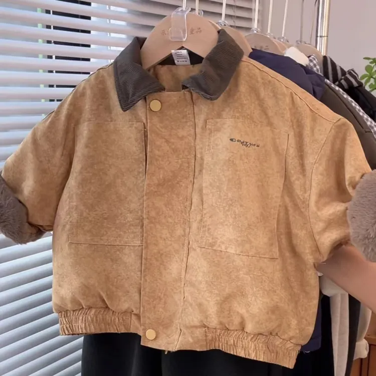 黄外套男童女童韩版棉服秋冬季新款儿童加绒棉袄宝宝洋气保暖上衣