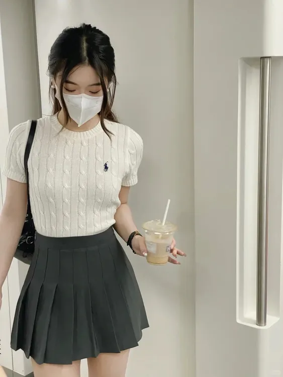 100%纯棉麻花圆领短袖新款女士修身显瘦简约毛衣气质百搭针织t恤