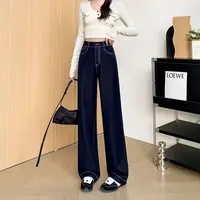 燕苹春季新款丹宁休闲风高腰显瘦窄版垂感纯色直筒裤牛仔裤K6002