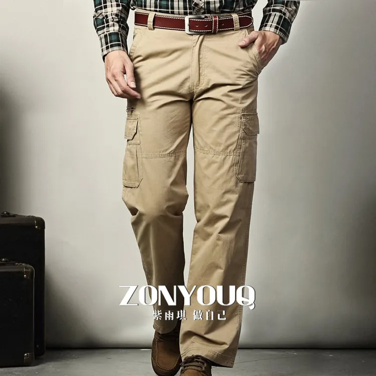 高定春夏季男士水洗长裤多口袋薄款休闲工装长裤中年男裤子