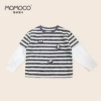 MOMOCO童装秋季新款男童假两件印花卡通长袖T恤上衣77330235040