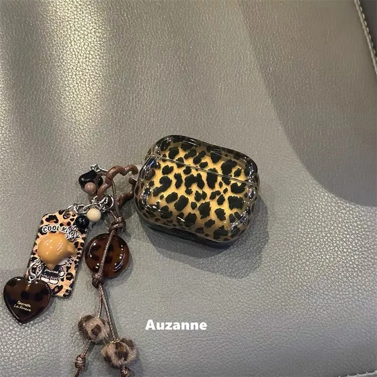 半透黑棕色豹纹适用于airpodspro1代2代3代4代蓝牙耳机壳保护套