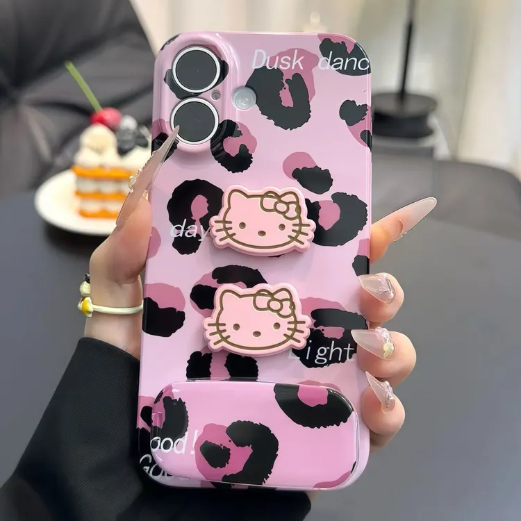辣妹粉豹纹KT贴件支架适用苹果16手机壳iPhone14华为vivo小米oppo