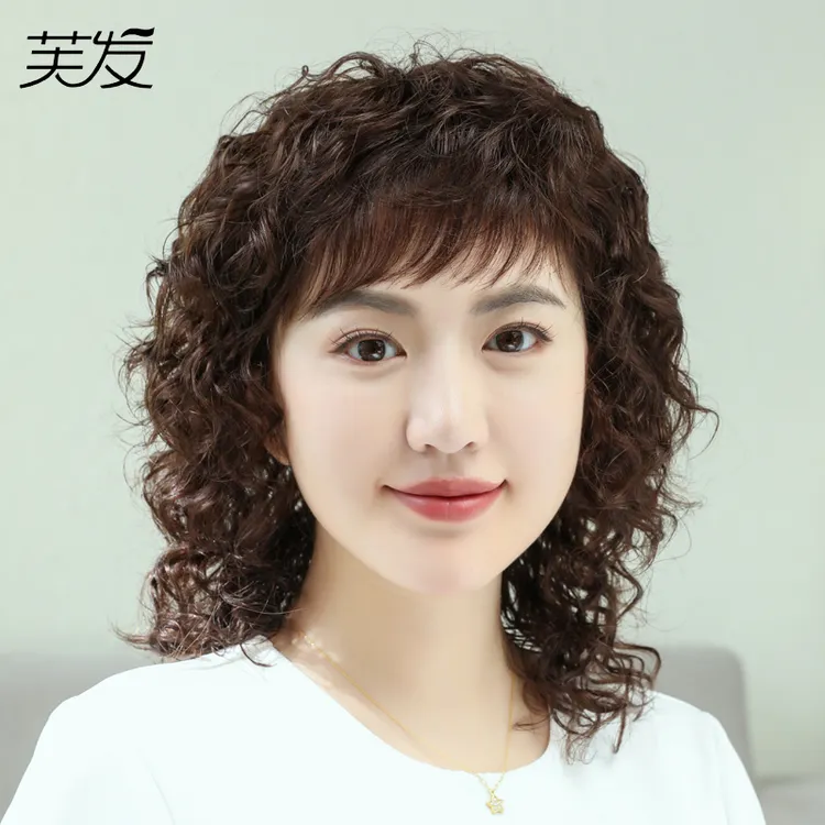 中老年女士真发长卷发全头套日常时尚舒适自然假发套真发全真人发