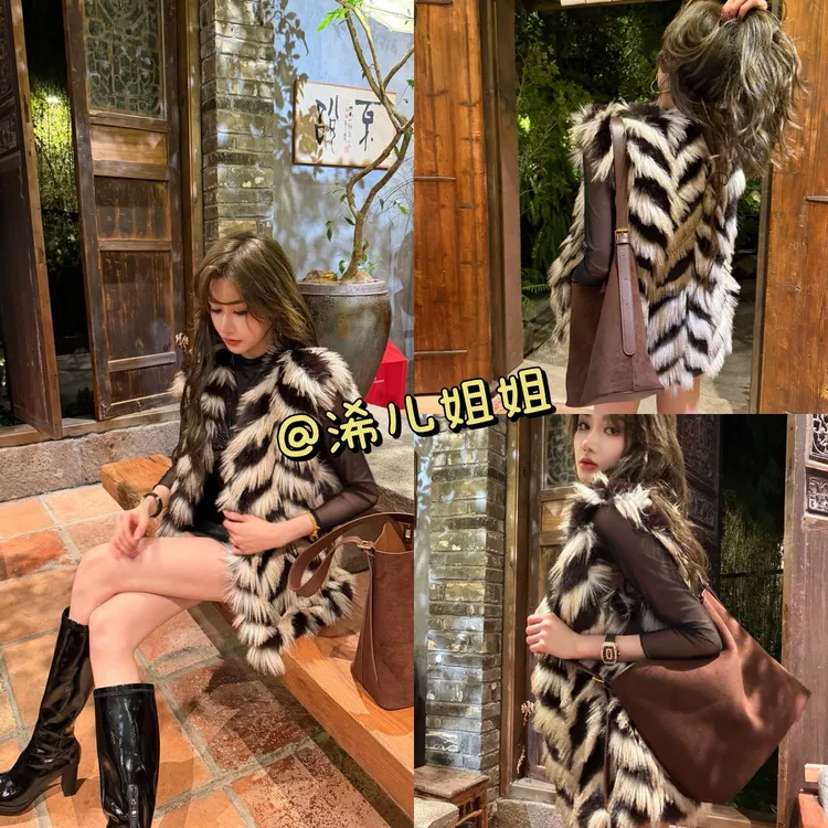 【浠儿家】仿狐狸毛马甲年轻韩版时尚外搭皮草背心坎肩外套