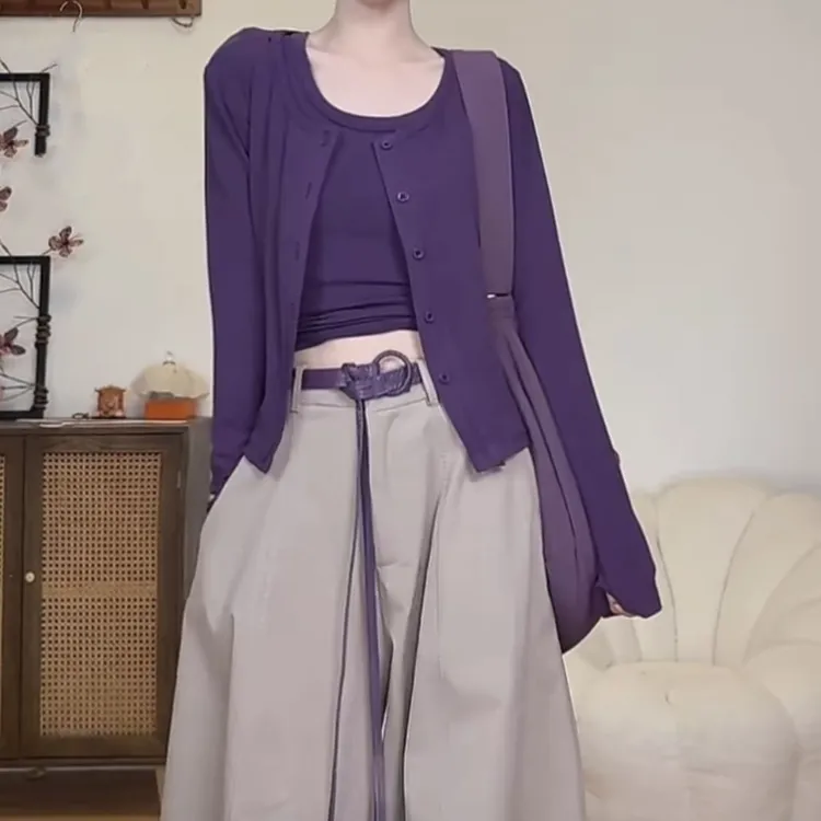 春夏纯欲慵懒风开衫长袖防晒短外套纯色高弹2025早秋新款开衫