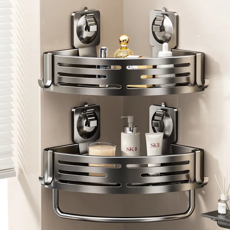 太空铝免打孔置物架加高吸盘卫生间三角壁挂式浴室收纳洗漱洗手台