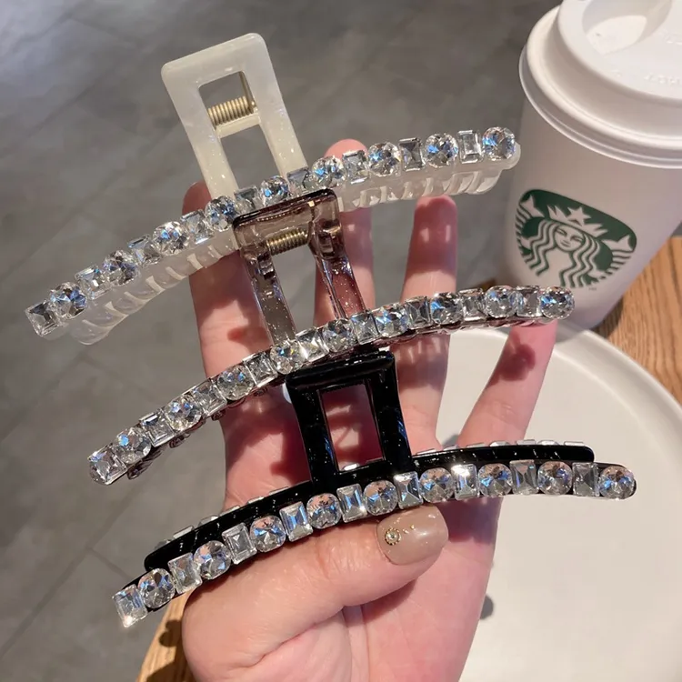 轻奢风抓夹高级感手工打造水晶四边形鲨鱼夹女式头饰发夹发量多