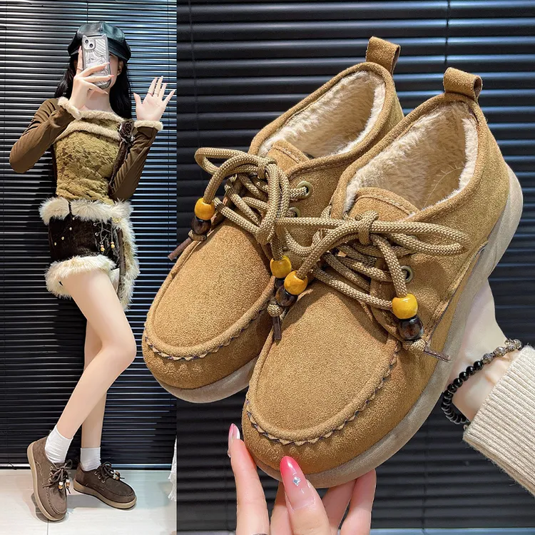 勃肯加绒平底休闲保暖轻便豆豆鞋冬新款