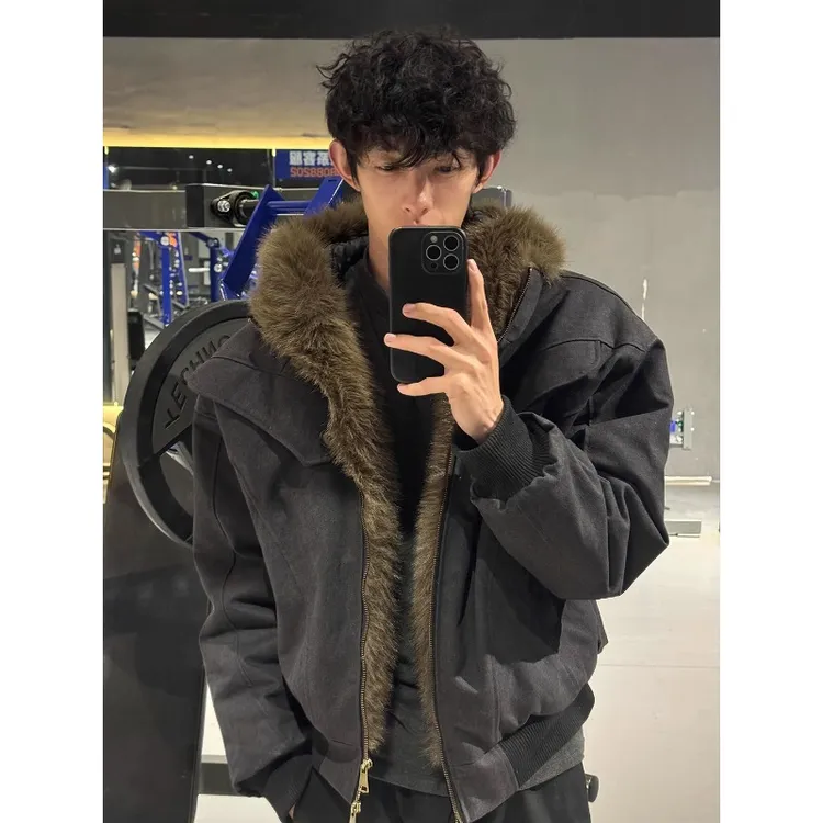 美式复古连帽座山雕棉服男冬季加厚解构拼接cleanfit短款夹克外套