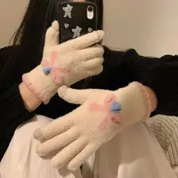 可触屏蝴蝶结手套个百搭加绒触屏保暖手套