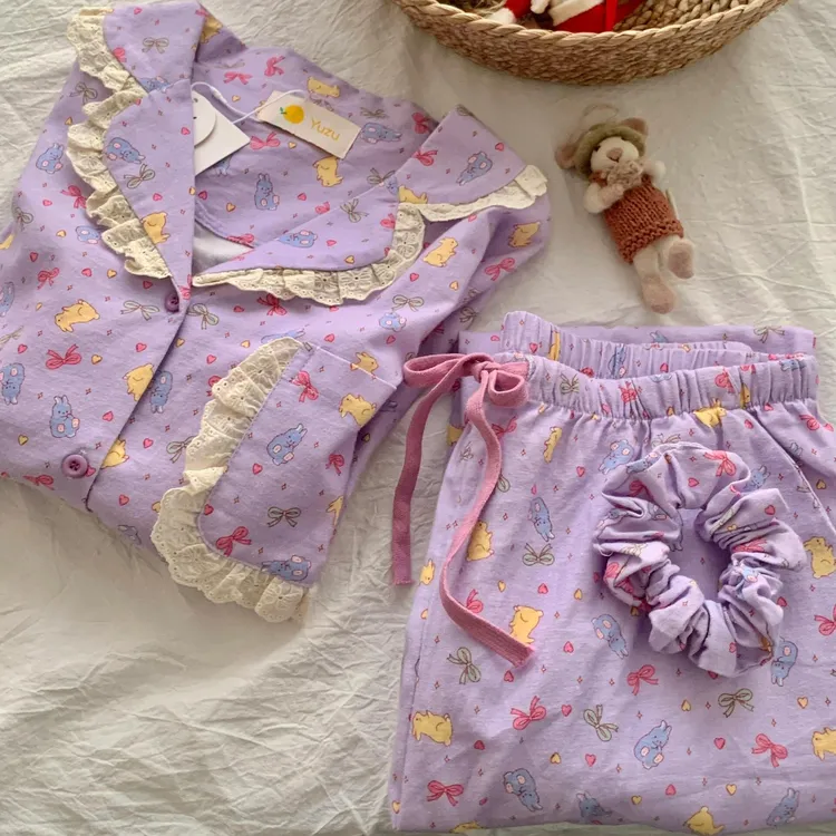 甜美可爱卡通小兔长袖睡衣女春秋季2025新款大码休闲家居服套装