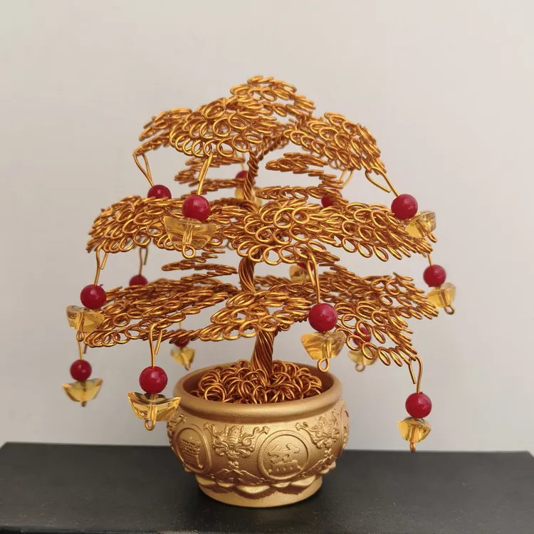 铝丝手工编发财树新房客厅装饰品摆件玄关酒柜书柜办公车载摇钱树