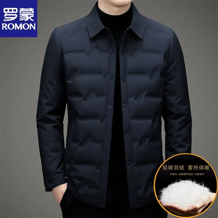 罗蒙轻薄衬衫式羽绒服男士2025新款秋冬季白鸭绒保暖商务外套上衣