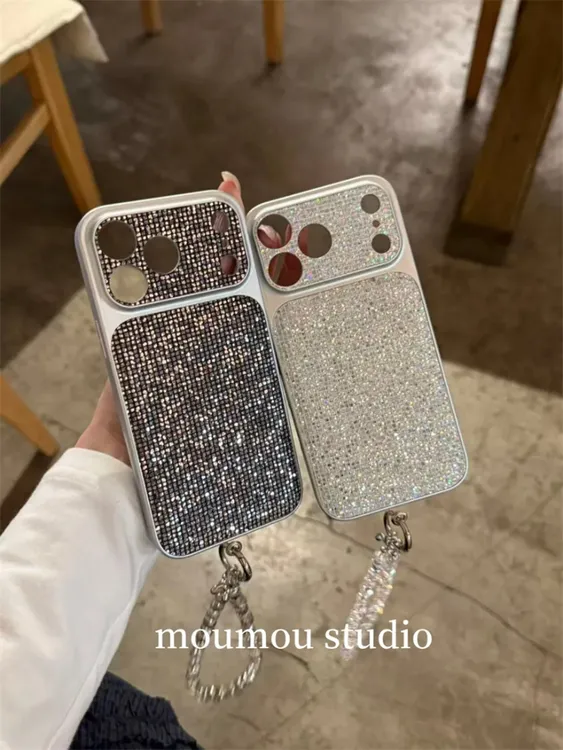 韩系电镀满屏方格亮片适用苹果17promax手机壳iPhone16pro手链15