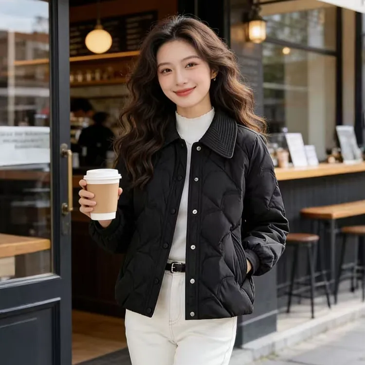 小香风短款菱格棉服女冬季小个子宽松休闲轻薄2025年新款棉袄外套