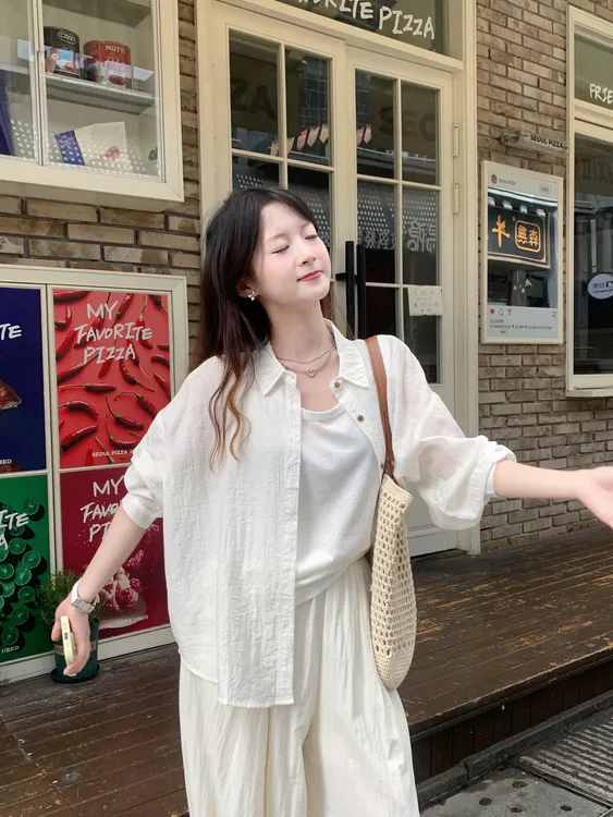 运费补贴小个子秋季韩版甜美设计感独特翻领显瘦薄款长袖防晒衬衫