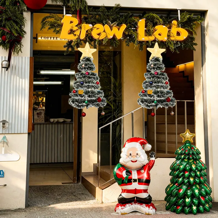 圣诞节挂件装饰折叠圣诞树diy材料包铝膜气球店铺商场景氛围布置