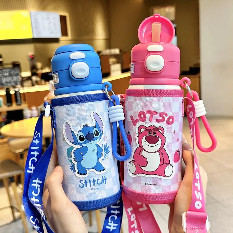 史迪奇草莓熊儿童保温杯女孩316食品级吸管幼儿园上学专用水杯壶