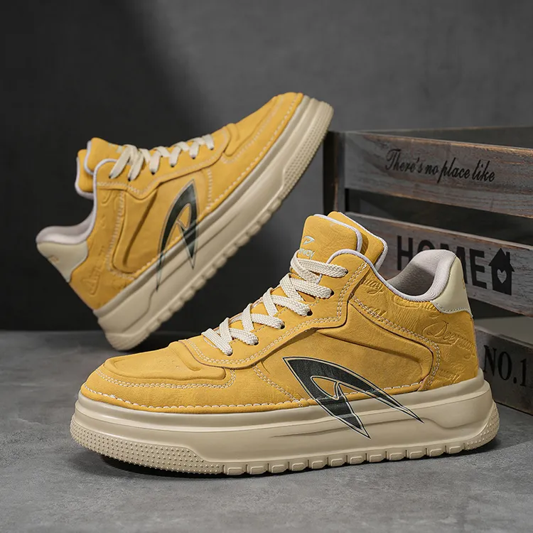 德尔惠男鞋秋冬季男士皮面百搭潮鞋青少年百搭情侣款中帮休闲板鞋