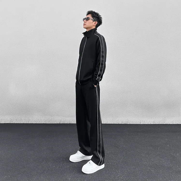 秋冬款简约高级轻奢套装夹克外套休闲裤子侧条纹运动长裤男女百搭