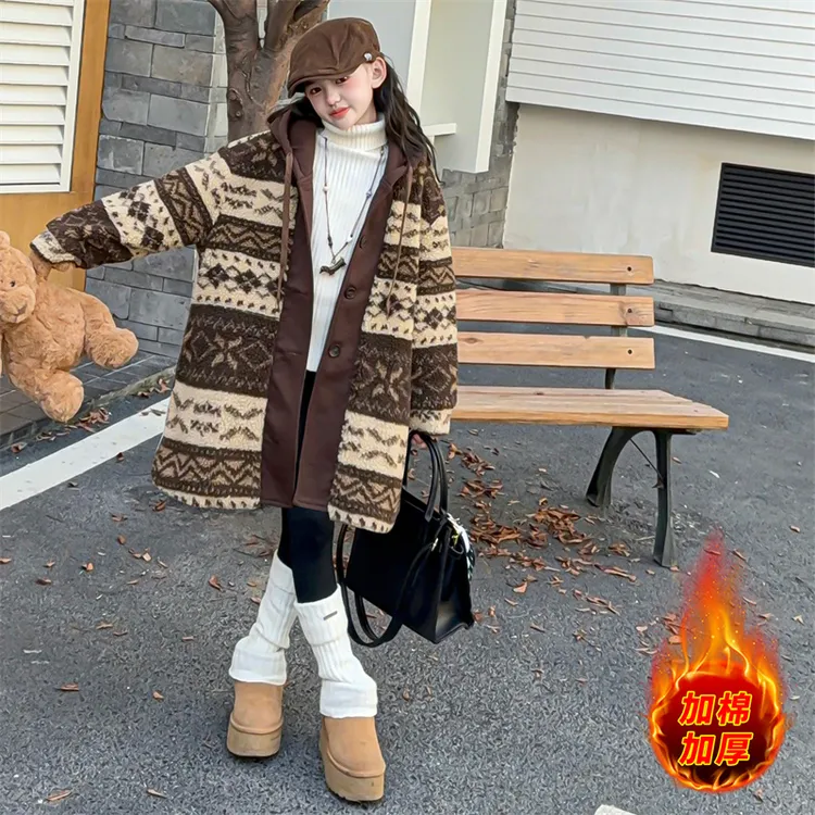 【酷哒仔】女童琥珀流光加棉加厚保暖连帽外套2025秋冬装中大童潮范