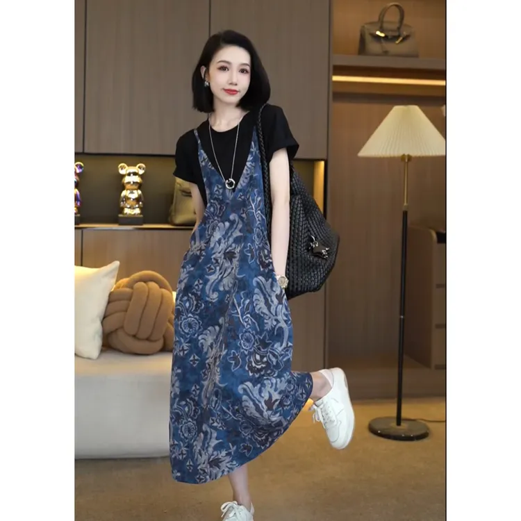 欧颍昇女式复古洋气衣服女老钱风松弛感女装气质长短连衣裙子7283