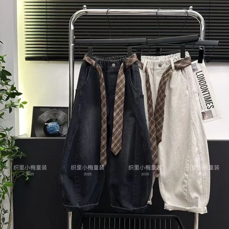【清版不做】秋季新款男童女童牛仔裤2025春秋款宽松休闲微阔弯刀裤