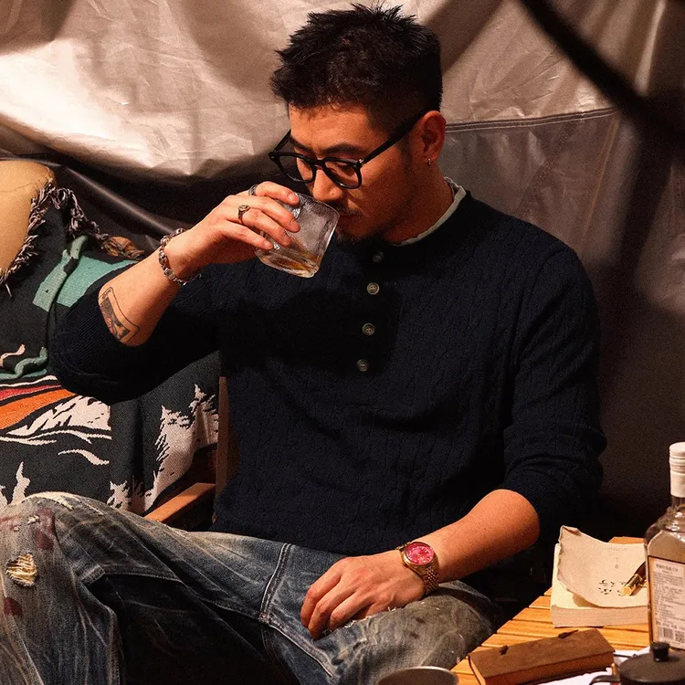 假两件轻熟老钱风柔糯绵羊毛混纺针织衫男士毛衣秋冬内搭羊毛衫男