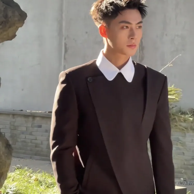 新中式西服黑色秋冬西装套装男士服装【春与飞鸟】结婚