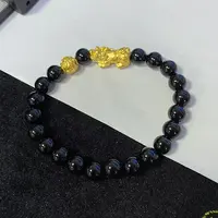 足金999大貔貅+卡8钱币珠搭黑玛 瑙手串@@A244