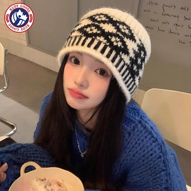 RUDY GOOSE针织帽子毛线帽女2025新款秋冬帽子针织堆堆帽冷帽