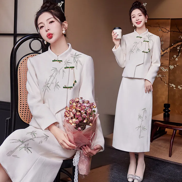 芷墨新款双面羊毛两件套复古新中式百搭通勤套装显高显瘦原创女装